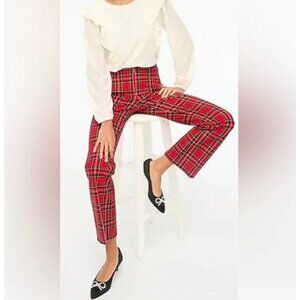 J Crew Kelsey Red Tartan Mid Rise Flare Cropped Pants Size 14